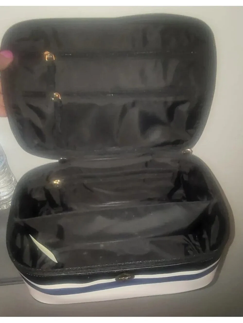 KATE SPADE NEW YORK STRIPED COSMETIC TRAIN CASE MAKEUP TOILETRY TRAVEL BAG